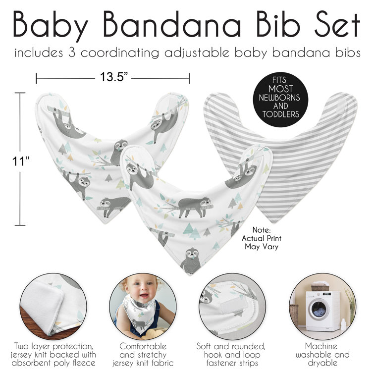 Sweet Jojo Designs Sloth Aqua and Grey Fabric Bandana Baby Bibs by